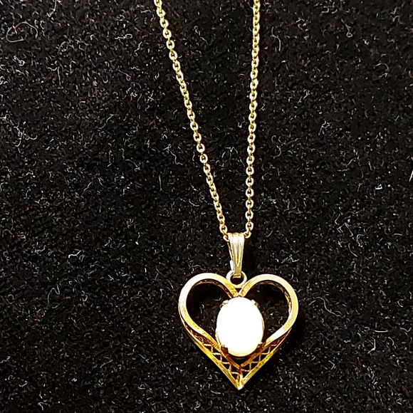 Vintage Glittering White Opal & Gold Filled Pendant & Chain (Libra Gemstone) - Picture 1 of 15